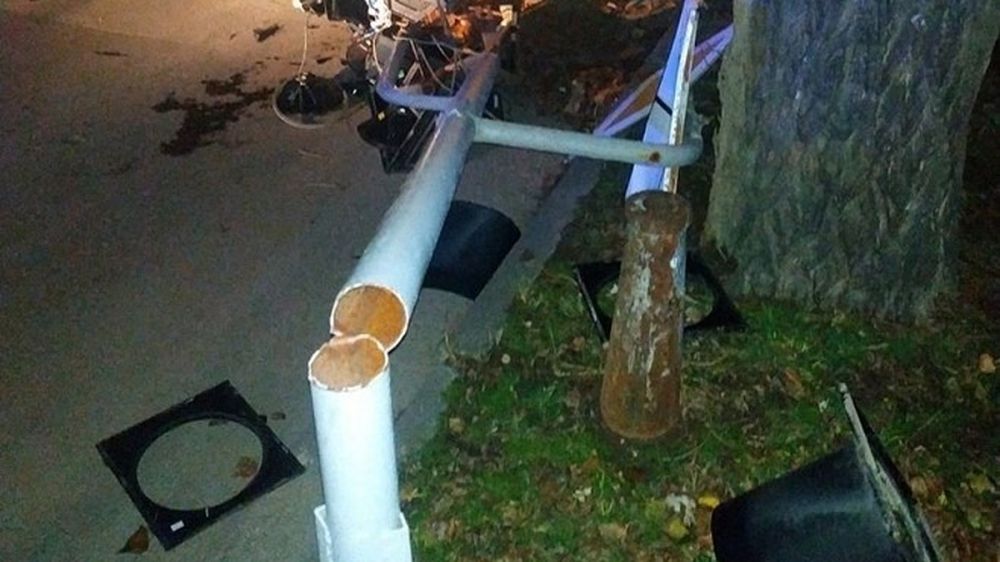 В Феодосии сломался светофор под тяжестью поваленного ураганом дерева