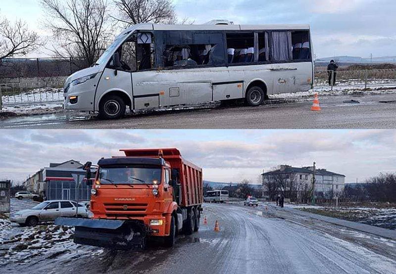 В Белогорске столкнулись рейсовый автобус и КамАЗ