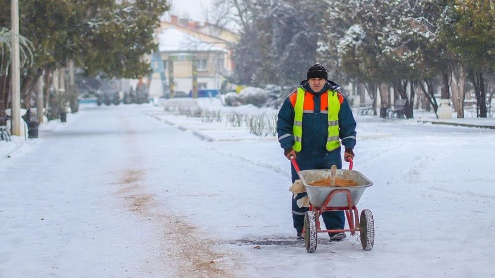В парках и скверах Симферополя продолжают устранять последствия снегопада