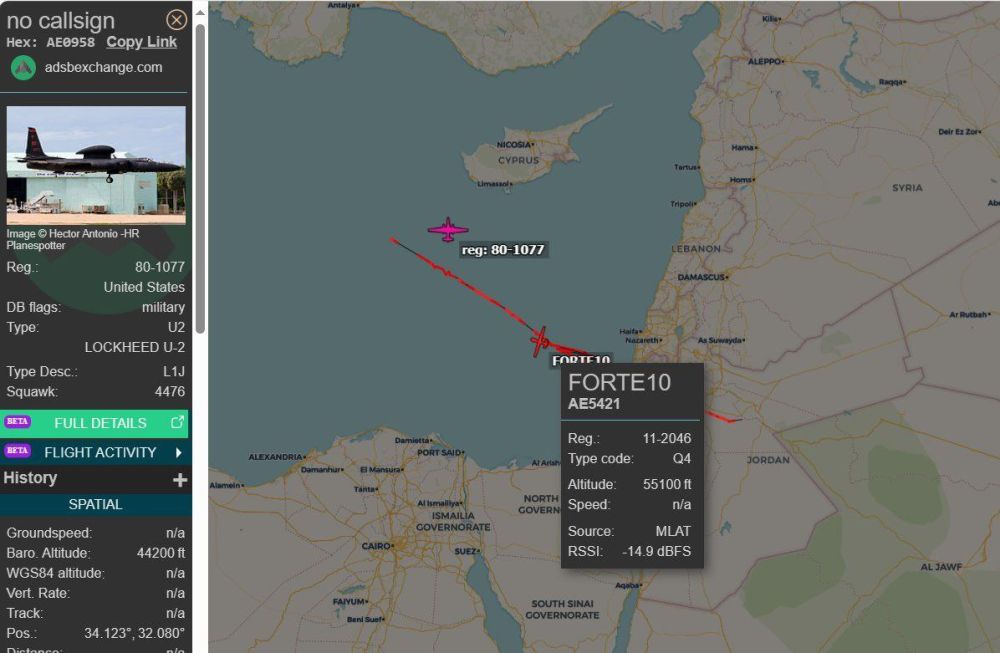 За последние часы рядом с Сектором Газа ведущими разведку замечены американские самолёт-разведчик U-2S, ППС P-8 Poseidon и БПЛА RQ-4B Global Hawk с позывным Forte-10, который присутствует в этом районе ещё с ночи