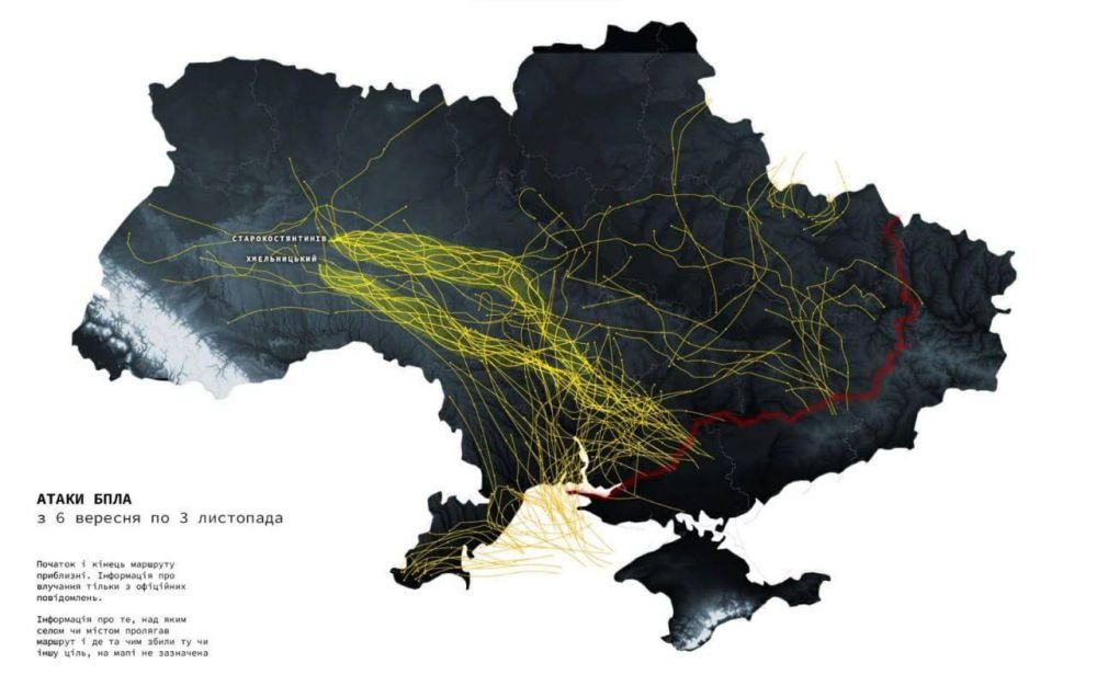 Враг публикует карты, показывающие маршруты движения российских ракет и "Шахидов" при ежедневных атаках Украины