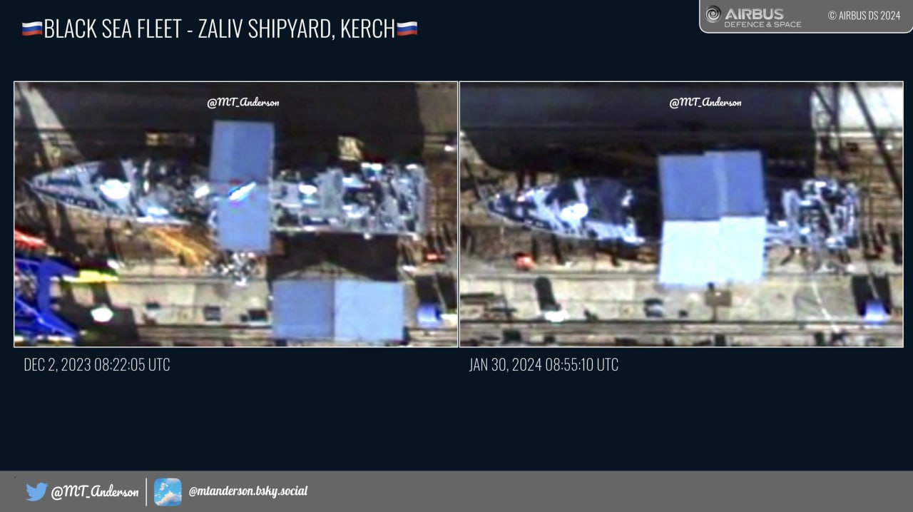 Западные спутники зафиксировали, предположительно, ремонтные работы на МРК  «Аскольд» (проекта 22800 «Каракурт») в сухом доке Судостроительного завода  