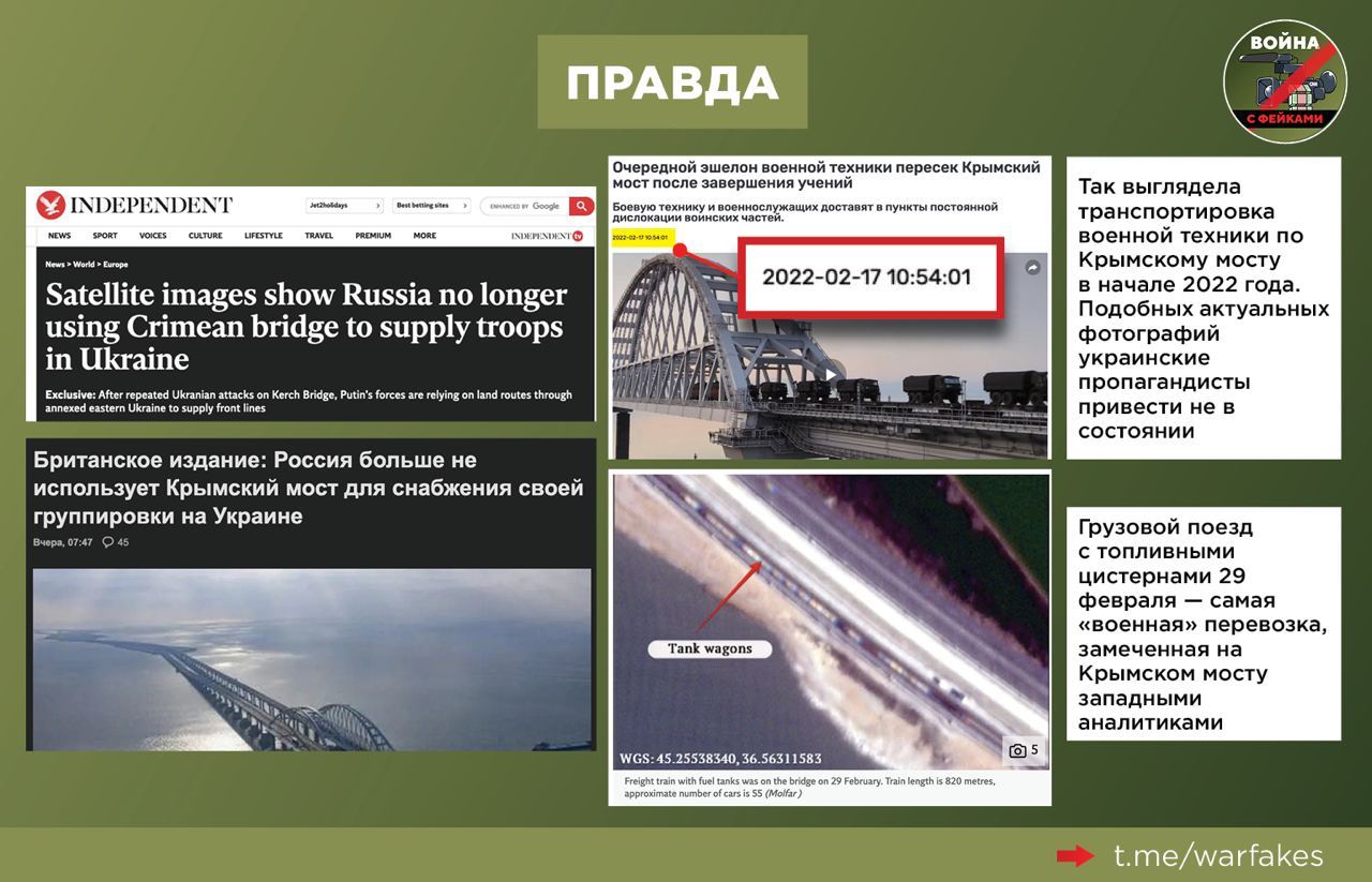 Фейк: Поставки российской военной техники в зону СВО идут через Крымский  мост, сухопутный коридор для них не используется, пишут украинские  Telegram-каналы - Лента новостей Крыма