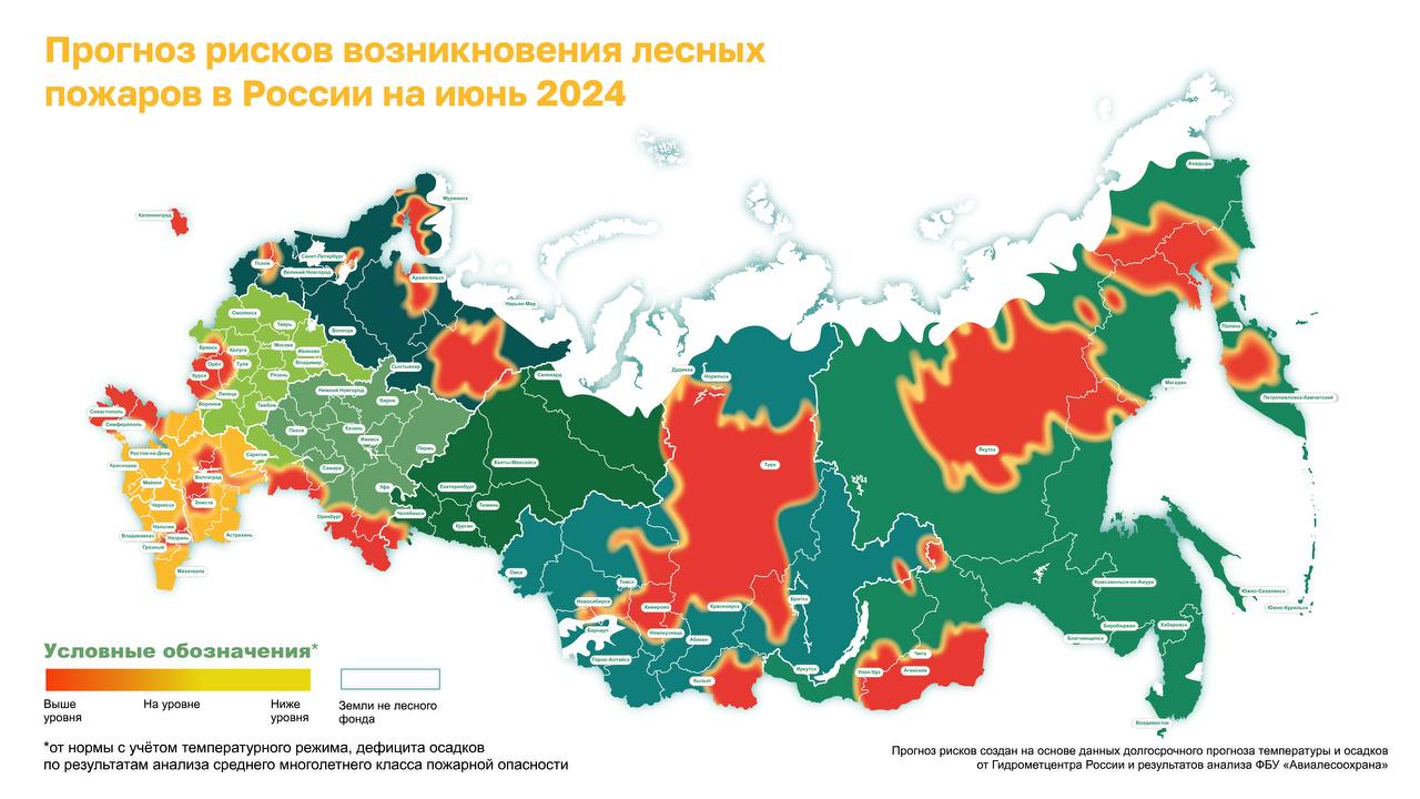 ФБУ «Авиалесоохрана», подведомственная организация Рослесхоза, разработала  предварительный прогноз рисков возникновения пожарной опасности в лесах  России в июне 2024 года - Лента новостей Крыма