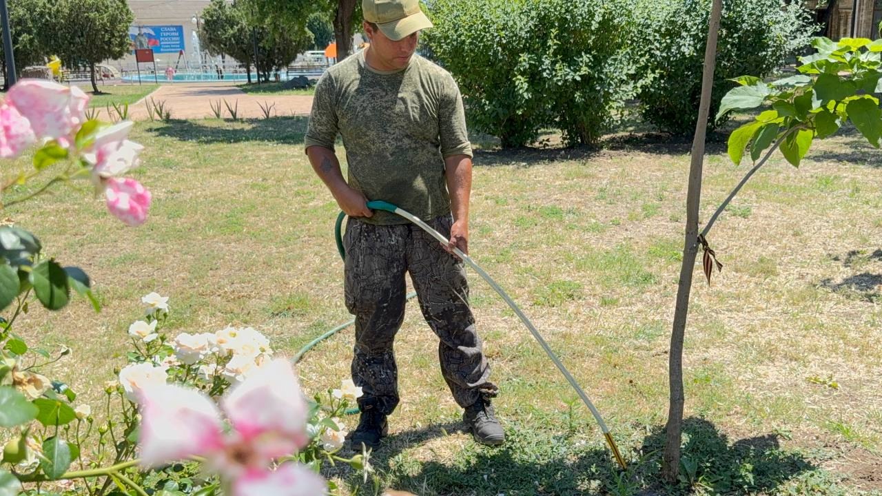В Керчи регулярно производится полив зелёных насаждений. В Керчи регулярно производится полив зелёных насаждений.