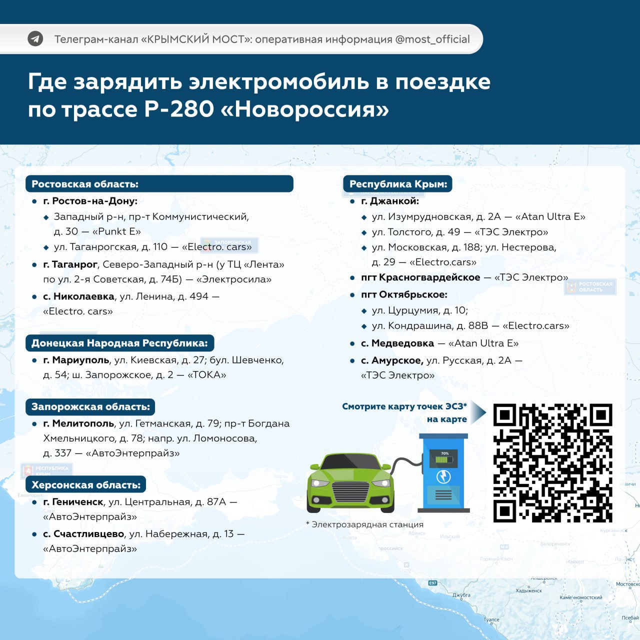Юрий Нимченко: Станции зарядки электромобилей на трассе Р-280 «Новороссия» Юрий Нимченко: Станции зарядки электромобилей на трассе Р-280 «Новороссия»