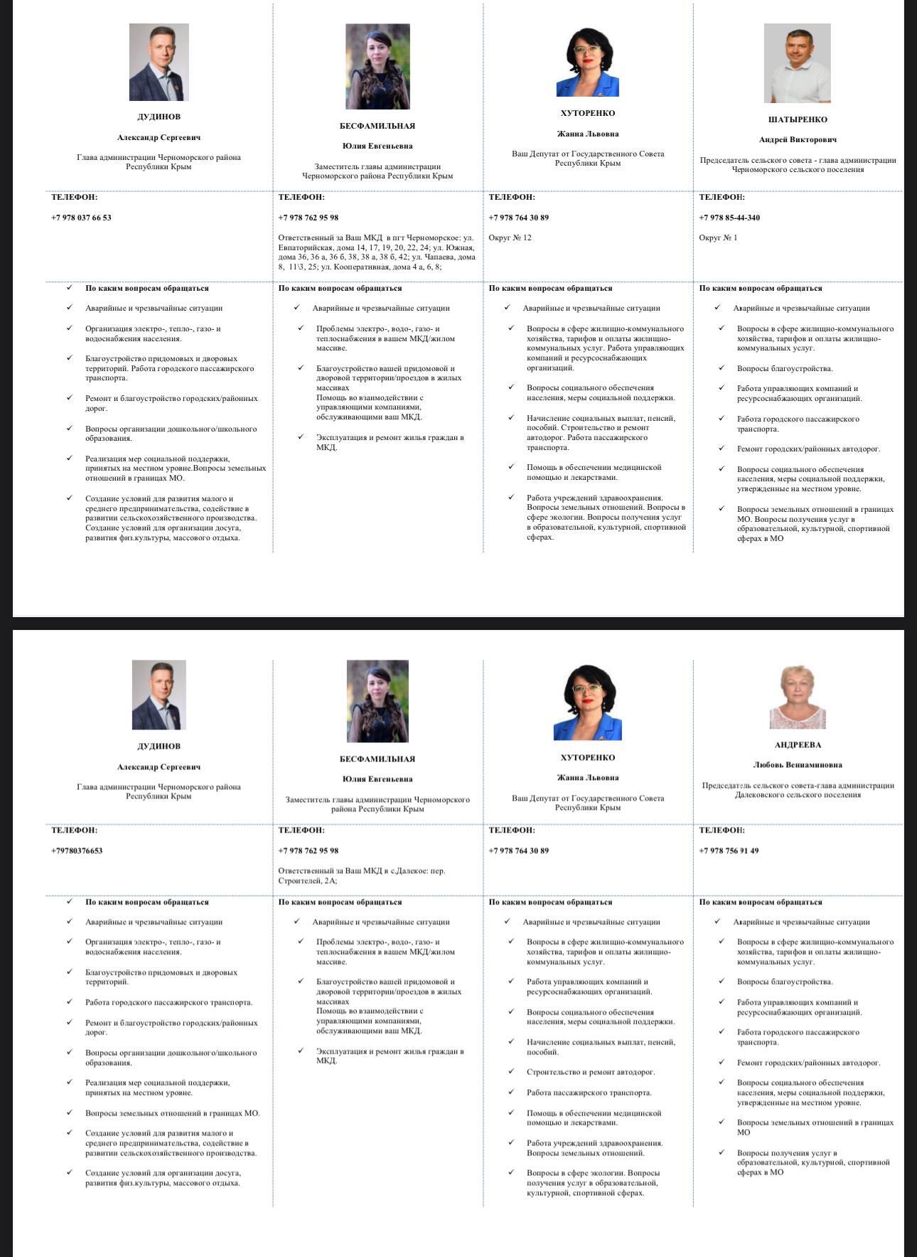 Друзья! Оставляем контактные номера телефонов главы администрации Черноморского района, заместителей, глав сельских поселений и личные номера телефонов для населения Друзья! Оставляем контактные номера телефонов главы администрации Черноморского района, заместителей, глав сельских поселений и личные номера телефонов для населения