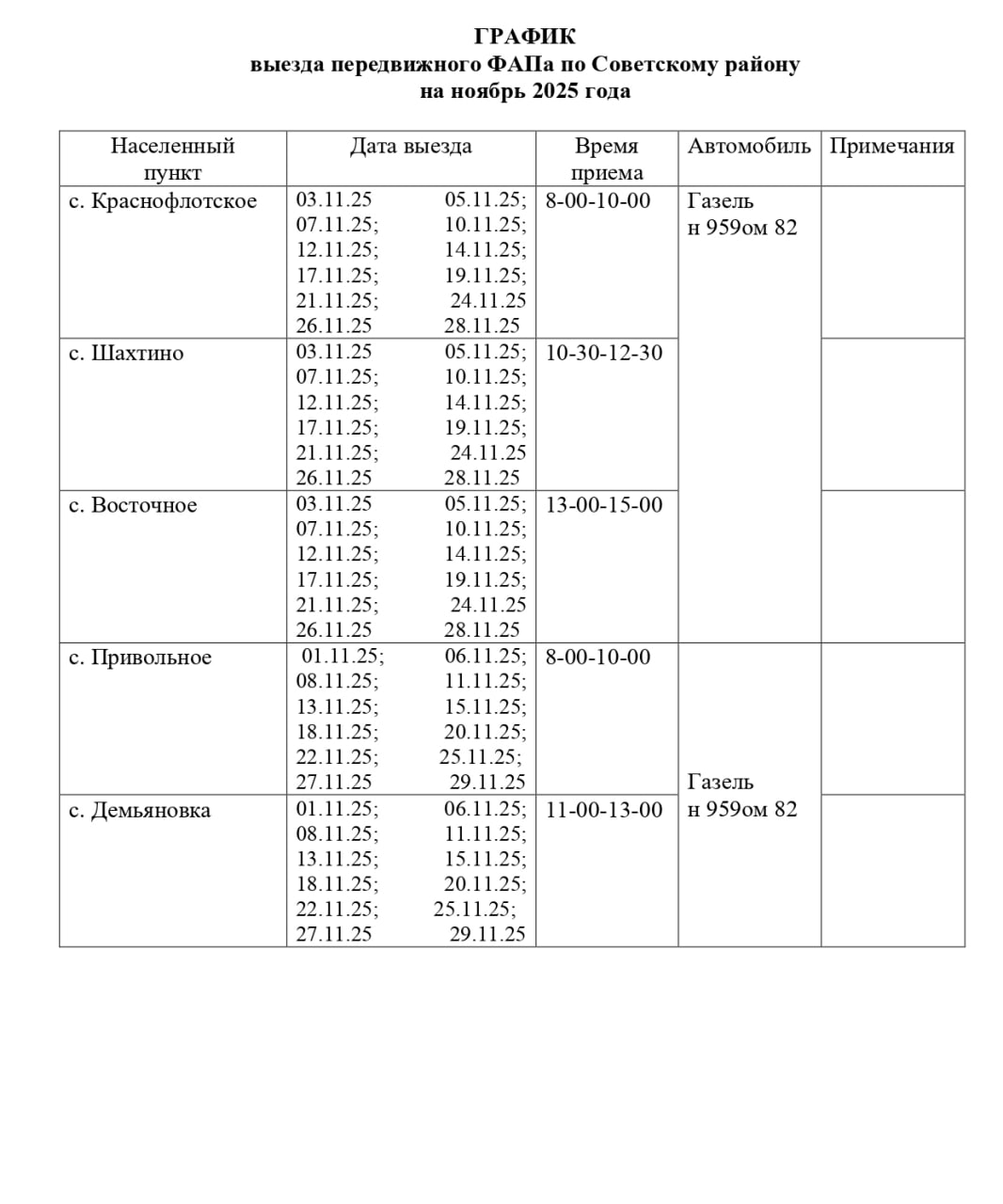 Александр Харламов: График работы выездного ФАПа на территории Советского района Республики Крым