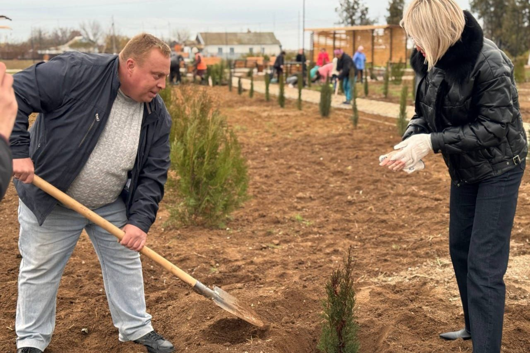 В селе Луганское высадили 160 саженцев деревьев в новом парке
