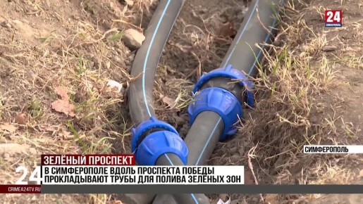 В Симферополе вдоль проспекта Победы прокладывают трубы для полива зеленых зон