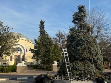 Ёлку на Театральной площади в Евпатории готовят к праздникам