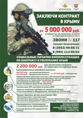 Подписывая контракт в Крыму – ты сразу получаешь два миллиона двести тысяч рублей, а за первый год службы от пяти миллионов