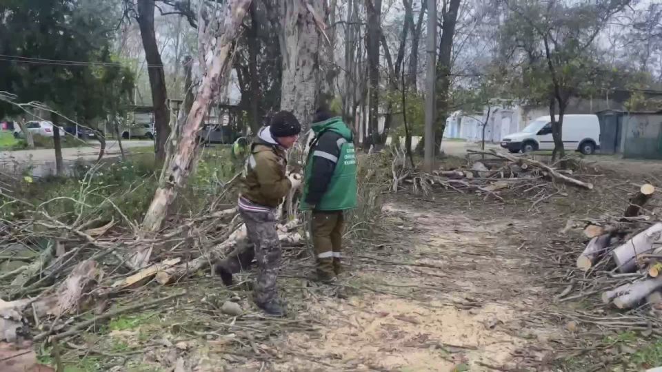 Олег Каторгин: В Керчи продолжаются работы по ликвидации последствий сильного ветра, обрушившегося на город накануне