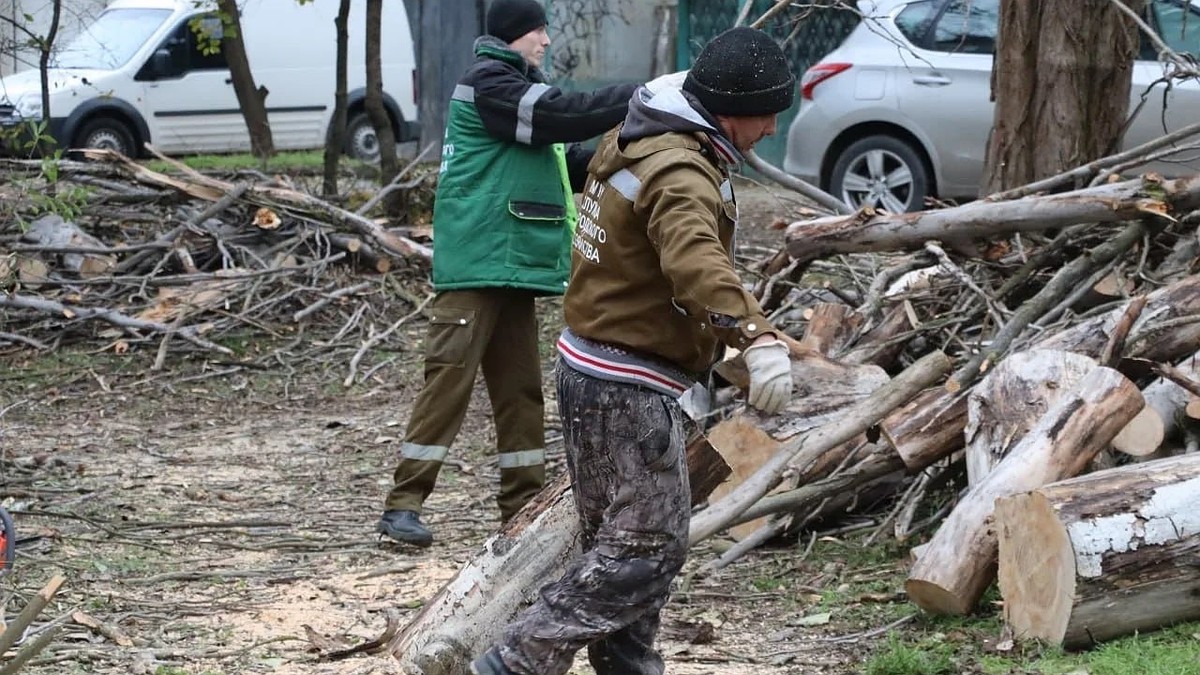 В Керчи продолжается ликвидация последствий сильного ветра