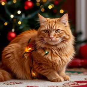 Кот Мостик: Нейрокотики уже готовят дом к праздникам — гирлянды, шары, блёстки