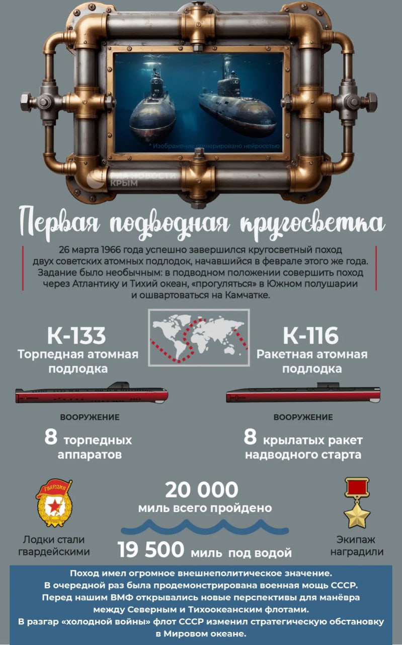 Первая подводная кругосветка завершилась 60 лет назад