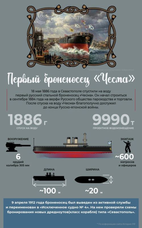 Стальной гигант: 140 лет назад спущен на воду русский броненосец "Чесма" Стальной гигант: 140 лет назад спущен на воду русский броненосец "Чесма"