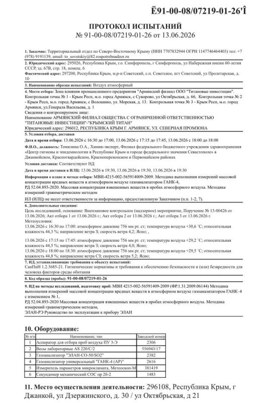 Пробы воздуха в Армянске соответствуют всем гигиеническим нормативам Пробы воздуха в Армянске соответствуют всем гигиеническим нормативам