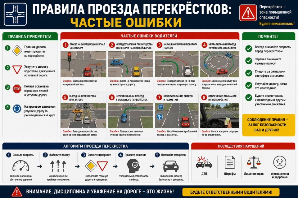 Правила проезда перекрёстков: частые ошибки
