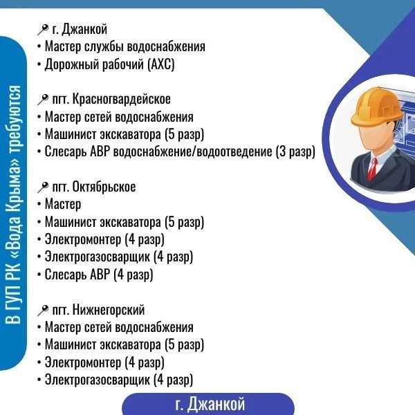 Приглашаем на работу в ГУП РК «Вода Крыма»! Приглашаем на работу в ГУП РК «Вода Крыма»!