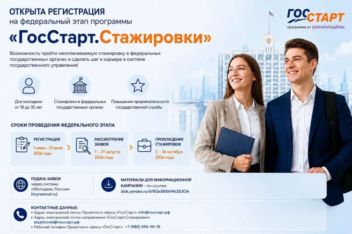 Открыта регистрация на федеральный этап программы «ГосСтарт.Стажировки»