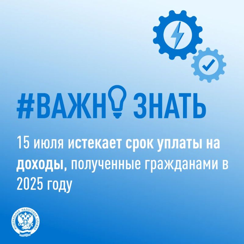 15 июля истекает срок уплаты налога на доходы, полученные гражданами в 2025 году