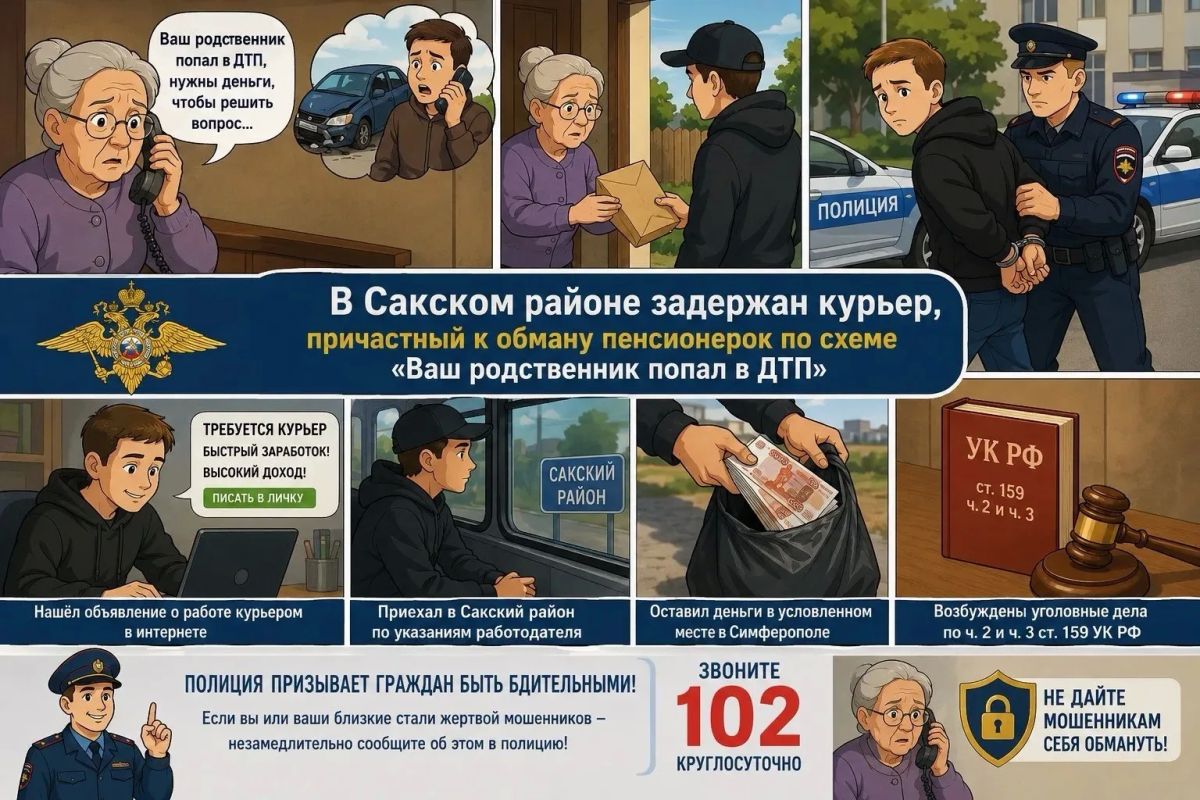 В Крыму задержан курьер, причастный к обману пенсионерок по схеме «Ваш родственник попал в ДТП»