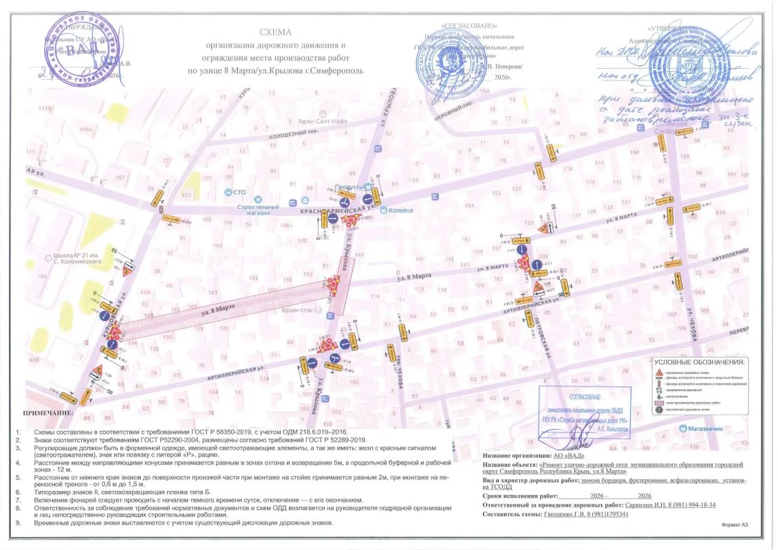 В Симферополе временно перекроют участок ул. 8 Марта