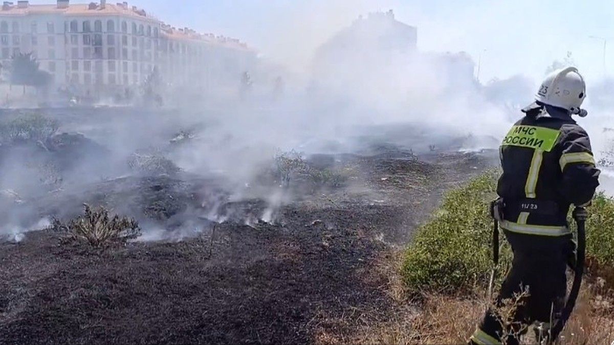 В Евпатории потушили сухую траву