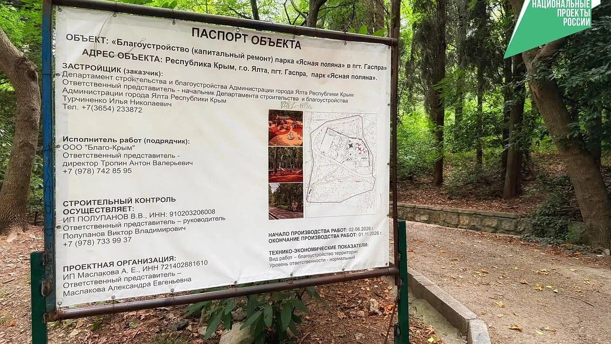 Благоустройство парка «Ясная Поляна в Гаспре выполнили на 30%