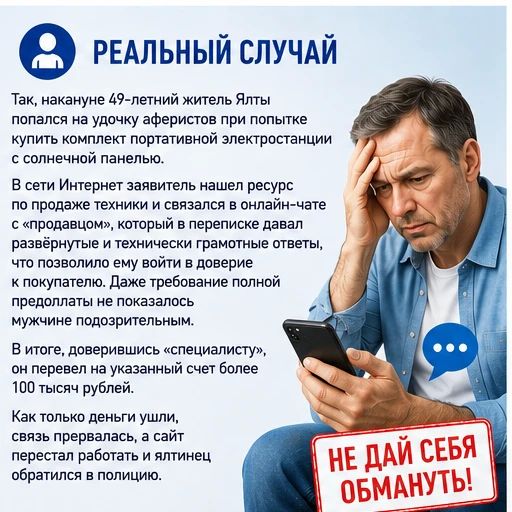 МВД по Республике Крым напоминает: активизировались мошенники, предлагающие оборудование для автономного энергоснабжения МВД по Республике Крым напоминает: активизировались мошенники, предлагающие оборудование для автономного энергоснабжения