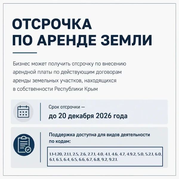 Крымские предприниматели могут воспользоваться отсрочкой по внесению арендной платы за землю