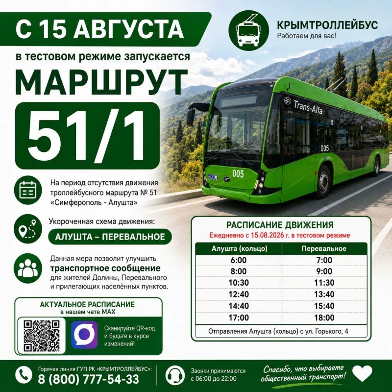 С 15 августа запускается движение троллейбуса по маршруту № 51/1