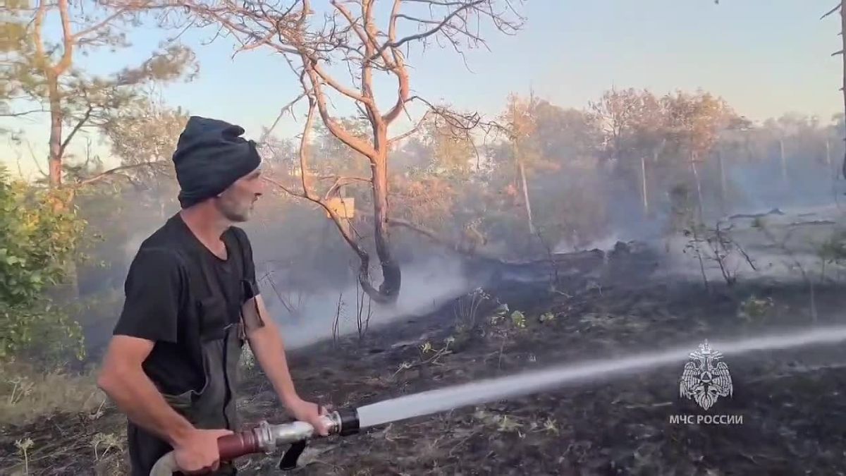 Огнеборцы ликвидируют пожар на горе Тепе-Оба