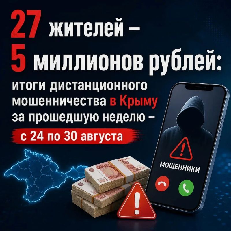 27 жителей – 5 миллионов рублей: итоги дистанционного мошенничества в Крыму за прошедшую неделю – с 24 по 30 августа