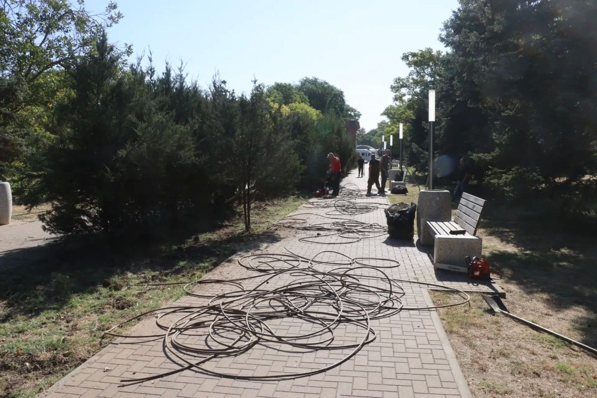 С самого утра сотрудники Службы городского хозяйства работают в Комсомольском парке С самого утра сотрудники Службы городского хозяйства работают в Комсомольском парке