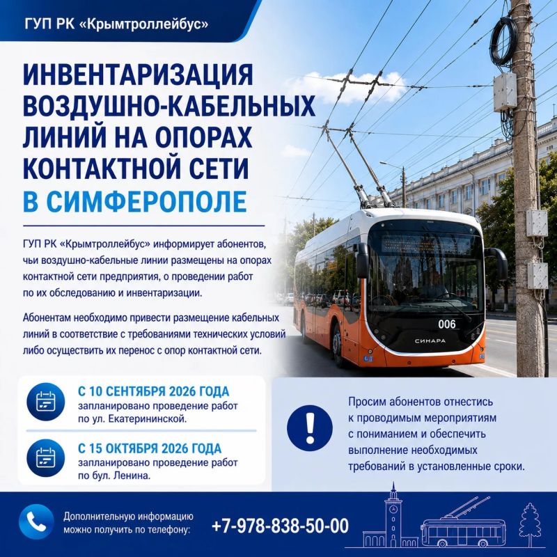 В Симферополе начнут инвентаризацию воздушно-кабельных линий на опорах контактной сети