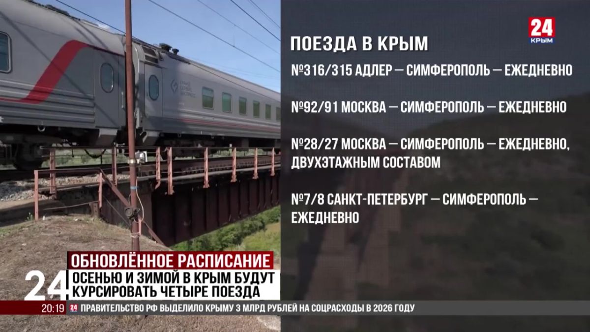 Осенью и зимой в Крым будут курсировать четыре поезда
