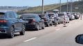 На Крымском мосту начала расти очередь на выезде с полуострова