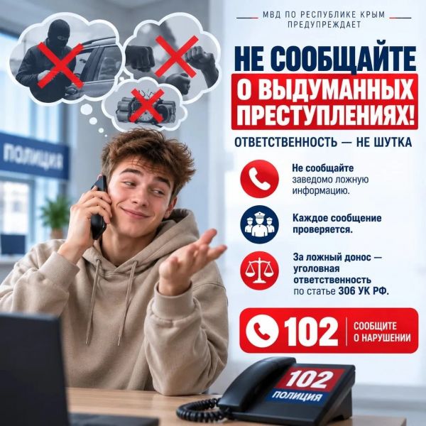 Полиция Крыма предупреждает: не сообщайте о выдуманных преступлениях