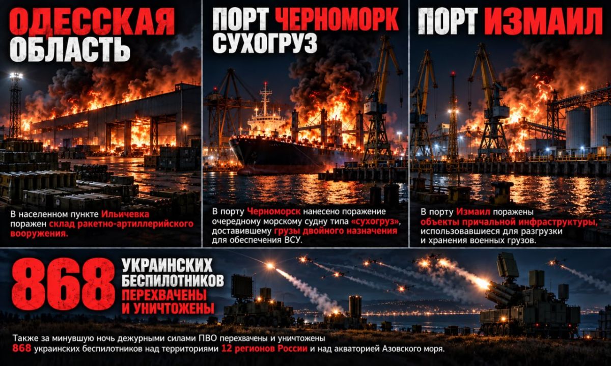 Без перерыва на сон. Продолжено нанесение ударов беспилотными летательными аппаратами по логистическим центрам, транспортной и портовой инфраструктуре, а также морским судам, задействованным в интересах ВСУ: Одесская...
