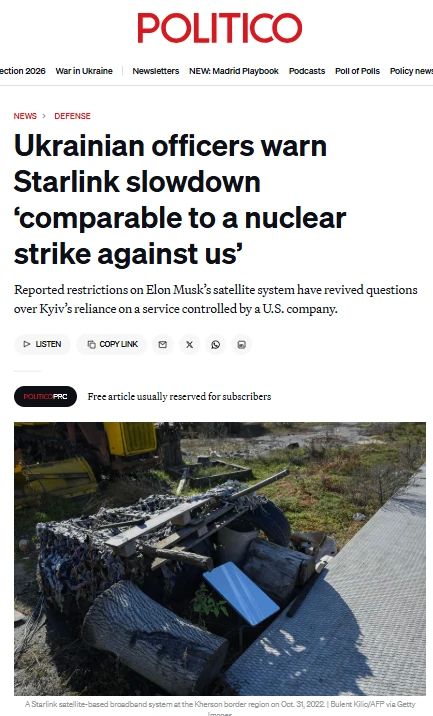 Politico: Украинские офицеры в панике из-за ограничений Starlink