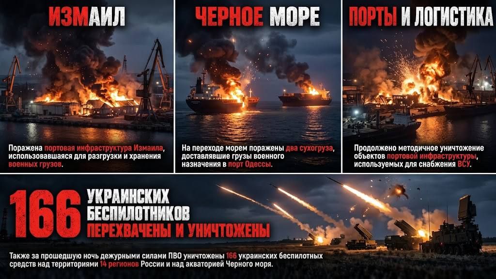 Работа работается. Продолжено нанесение ударов беспилотными летательными аппаратами по объектам портовой инфраструктуры и морским судам, задействованным в интересах ВСУ: Одесская область: В порту Измаил поражена...