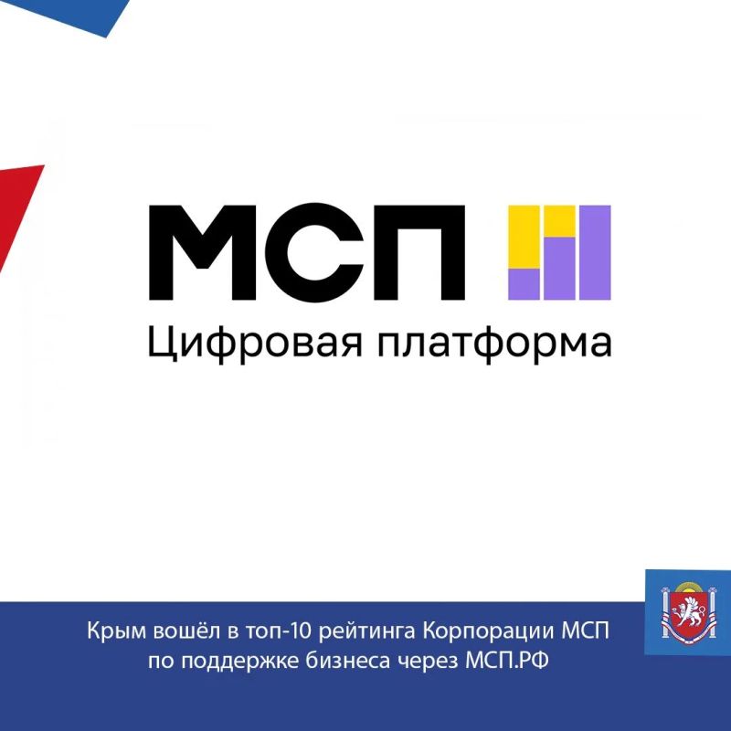 Крым вошёл в топ-10 рейтинга Корпорации МСП по поддержке бизнеса через МСП.РФ