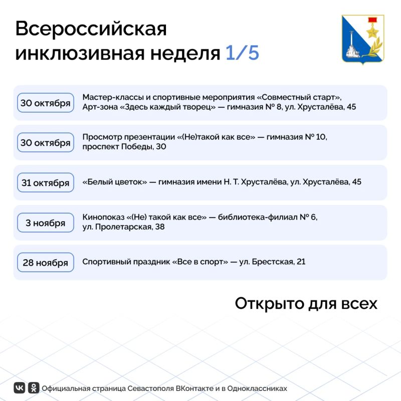 Почти 30 событий пройдут в Севастополе на всероссийской неделе «Открыто для всех»