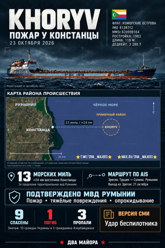Два майора: У берегов Румынии затонуло торговое судно