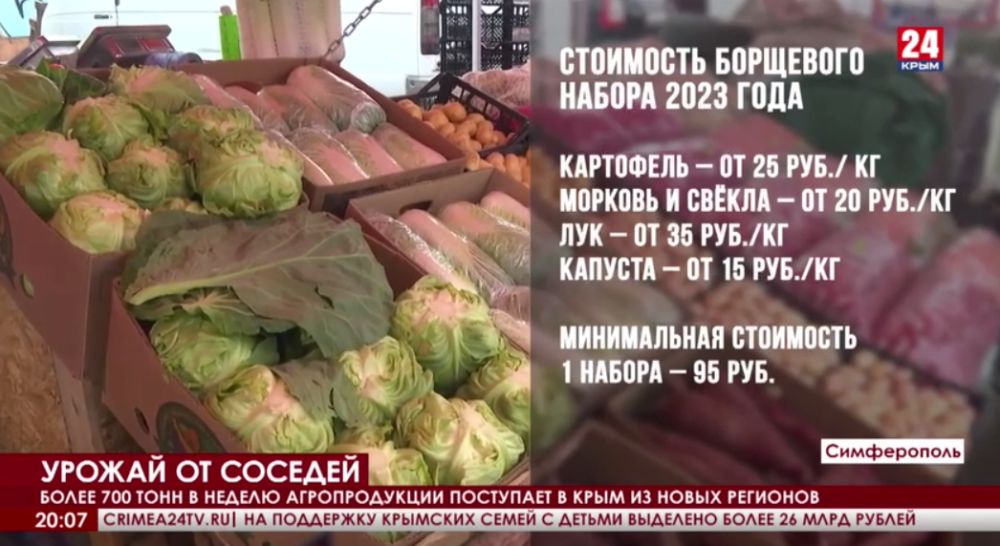 Из новых регионов РФ в Крым каждую неделю привозят более 700 тон овощей и фруктов